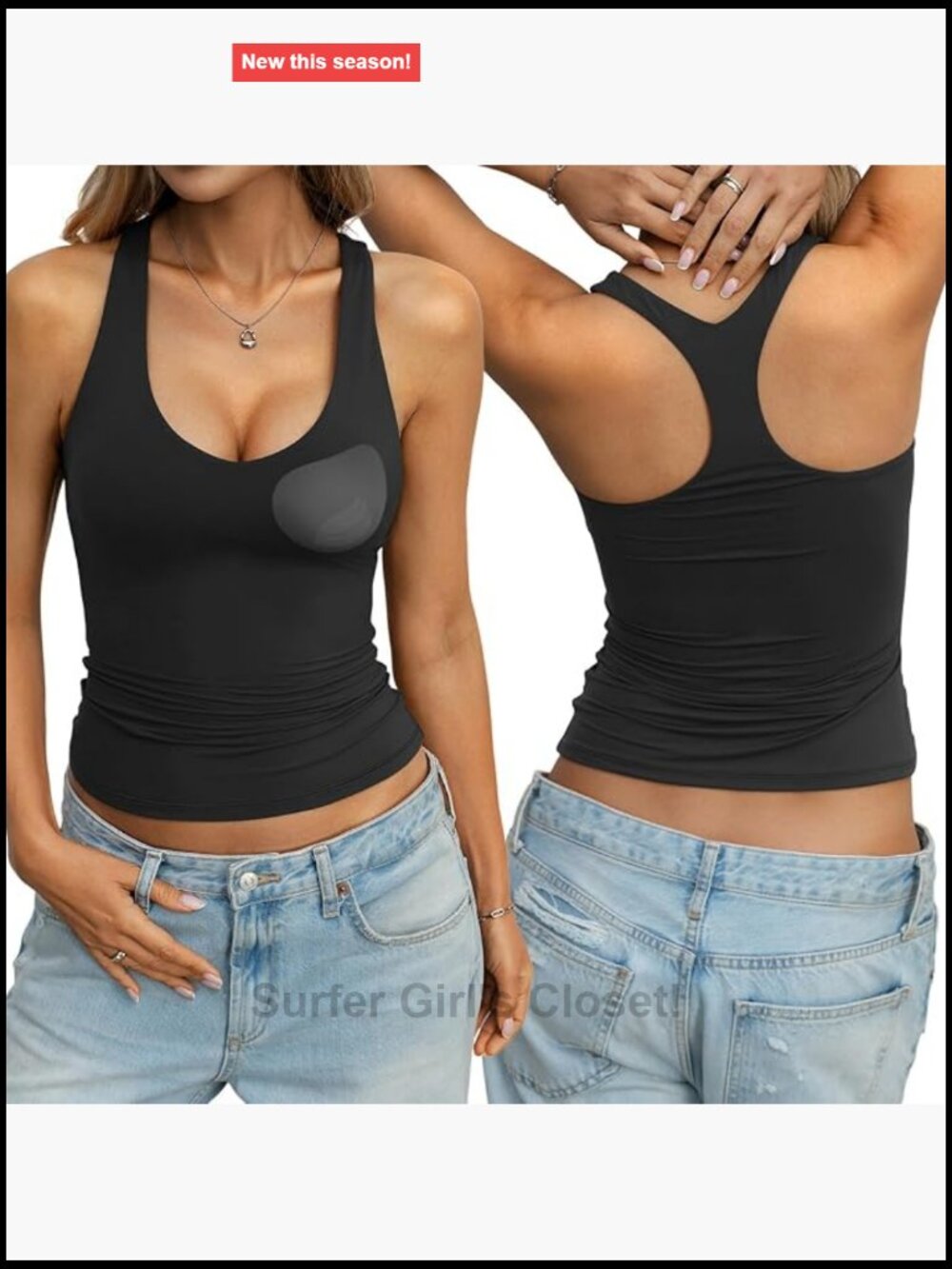 Women's Padded Racerback Tank Top Double Lined V Neck Fitted Shirt